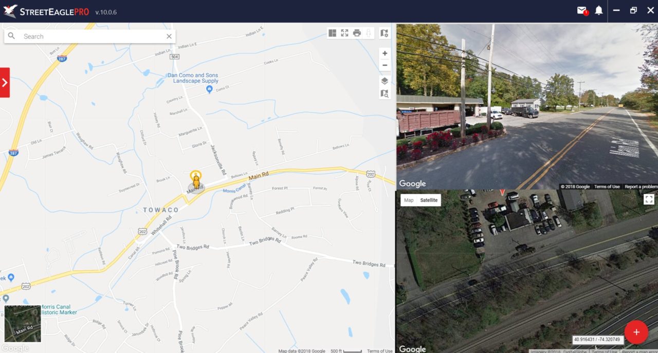 StreetEagle’s mapping interface with multi-view options